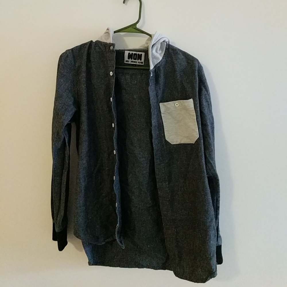 Mens S Woolf Hooded Button Down Shirt